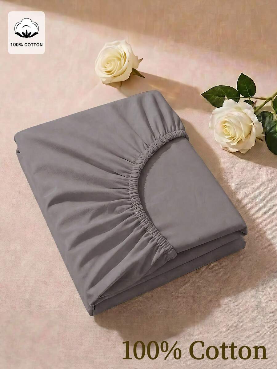 1pc 100% Pure Cotton Fitted Sheet, Dark Gray Fitted Sheet, Comfortable Home Textile, Soft And Cozy Bedding, Breathable Anti-Pilling Mattress Protector, Suitable For Twin, Full, Queen, King All Sizes, Machine Washable, Reusable, Bedroom Decor - Dark Grey - View 1