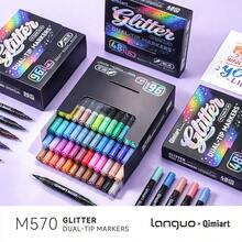 Languo 48/96 Colors Glitter Markers With Drawing Notebook, Dual Soft Tips, Smooth Ink Flow And Rich Vibrant Colors, Suitable For Bullet Journal, Diary, Scrapbooking, Card Making, Illustration, Ideal For Students, Teenagers And Art Stationery Enthusiasts - Sets - View 9