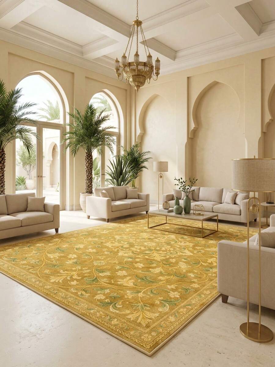 1 Buah Karpet Klasik Eropa Tradisional Motif Bunga Hijau Krem Emas, Karpet Persegi Panjang Gaya Vintage Istana Prancis dari Bahan Kasmir Imitasi dengan Karangan Bunga Tengah Radial dan Detail Sulur Gulir yang Rumit, Dapat Dicuci dengan Mesin, Cocok untuk Ruang Tamu/Kamar Tidur/Dekorasi Rumah yang Nyaman dan Elegan di Musim Semi dan Musim Panas - MultiWarna - View 1