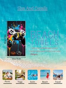 1pc Video Game Controller Design Beach Towel, Super Absorbent Large Beach Blanket, Suitable For Travel, Swimming Pool, Diving, Surfing, Yoga, Camping, Available In Multiple Sizes, Beach Accessories - Multicolor - View 14