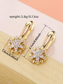 1 Pair Charming Cubic Zirconia Earrings, Women's Wedding Anniversary Accessory Gift - Golden Yellow + White - View 4