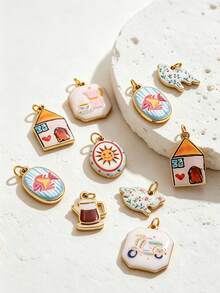 1 món mặt dây chuyền charm thép không gỉ kèm khoen nhảy hình mặt trời, cá, nhà, chim, bình cà phê hoạt hình dễ thương, phụ kiện làm trang sức DIY cho vòng cổ và vòng tay - mặt dây chuyền - Xem 2