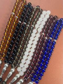 1pc Transparent Round Bead Ramadan Prayer Beads 33 Beads Metal Carved Handle Silver Chain Auspicious Knot Pendant Tasbih Handheld Prayer Beads Ramadan Gift - Multicolor - View 7