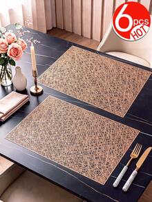 2-12pcs Gold Line Placemats, PVC Material Minimalist Style Foil Stamped Vase Mat, Washable, Easy To Clean, Wipeable, Non-Slip, Heat Resistant, Table Mat, Suitable For Room Decor, Home Table Decor, Home Decoration, Ideal For Holidays, Parties, Birthdays, Weddings And Dinners - Multicolor - View 8