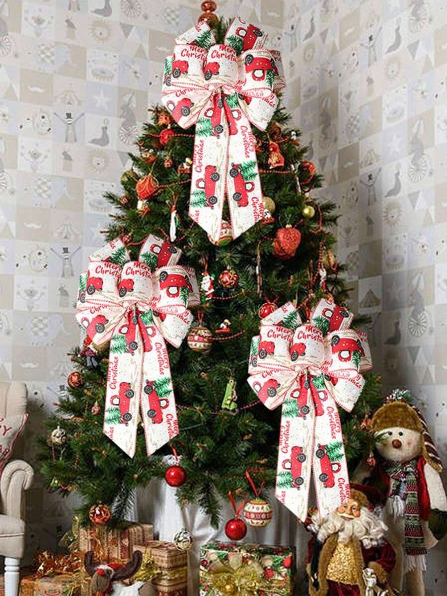 1/2 Set Karangan Bunga Pita Natal Besar, Dekorasi Pita Merah dan Krem, Cocok untuk Dekorasi Pohon Natal dan Pesta Natal Musim Dingin - MultiWarna - View 1
