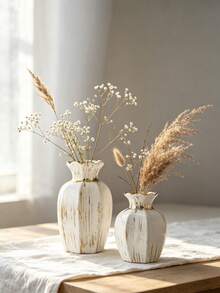 1pc Ceramic Vase White Gold Decorative Dried Flower Vase Home Decor - 1PC - View 5