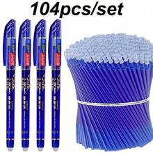 104pcs/Set (4 Pens + 100 Refills) 0.38mm Erasable Pens, Affordable, Smooth Writing, Quick Drying, Perfect As Teacher Gift, Back To School Office Stationery Set, Daily Writing Liquid Ink Ballpoint Pens - Round - View 1