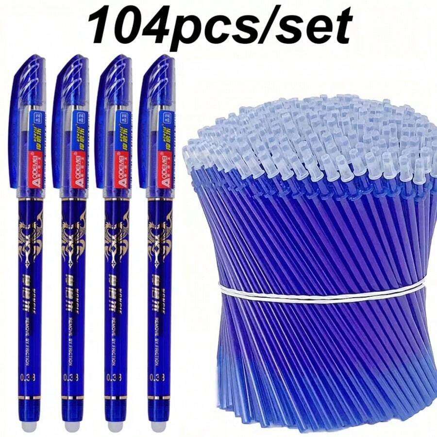 104pcs/Set (4 Pens + 100 Refills) 0.38mm Erasable Pens, Affordable, Smooth Writing, Quick Drying, Perfect As Teacher Gift, Back To School Office Stationery Set, Daily Writing Liquid Ink Ballpoint Pens - Round - View 1