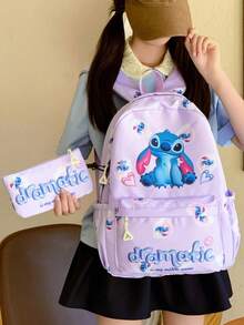3-Piece Disney Unisex Backpack Set, Backpack + Pencil Case + Lunch Bag, Multi-Functional Adjustable Casual Backpack, Outdoor Storage Bag, Suitable For Back To School Season Children's Gift - A - View 7