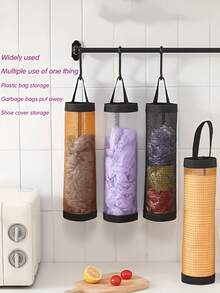 Hanging Plastic Bag Storage Rack Organizer Convenient Garbage Bag Storage Bag Mesh Plastic Bag Holder For Ourdoor Camping Behind Door Storage Kitchen Storage Storage Organizer Home Kitchen Decor Kitchen Essentials Bathroom Kitchen Accessories - Multicolor - View 10