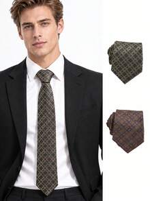1pc Vintage Starburst Geometric Jacquard Hand-Tied Necktie, Business Commute Casual Suit Men's Decorative Accessory - Multicolor - View 9