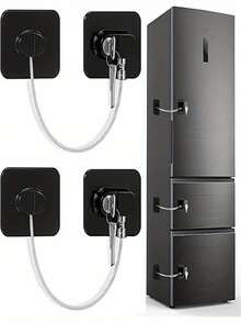 1/3pcs Multifunctional Refrigerator Lock With Key, Easy Installation, Suitable For Kitchen Refrigerator, Cabinet, Drawer, Wardrobe, Window, Refrigerator Lock Set, Home Security Lock - Multicolor - View 2