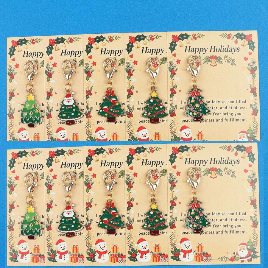 5 st/10 st emaljerade julgransnyckelringscharms, julgransberlock med Happy Holidays-hälsningskort, hummerlås, julklapp - Multifärgad - Visa 1