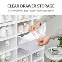 1pc Crown Handle Drawer-Style White Shoe Storage Box, Stackable Dust-Proof Space-Saving Shoe Organizer, For Home Use - Multicolor - View 1