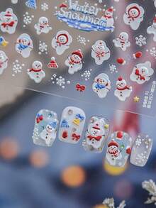 1pc Embossed Nail Art Stickers, Self-Adhesive Winter Nail Stickers, Cute Christmas Nail Decor, DIY - Multicolor - View 2