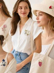 10PCS Elegant Vintage Brooch Set, Tulip Ginkgo Flower Bouquet Heart Butterfly Mixed Styles, Daily Commute Party Outfit Accent, Exquisite Gift Decoration Accessory Set - 10pcs Random Styles - View 3