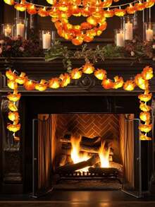1pc Marigold Wreath With LED Lights, Battery Operated, Decorative, 10pcs LED Artificial Marigold String Lights, Battery Operated, Suitable For Day Of The Dead, Halloween, Diwali, Altar, Grave, Cemetery Decoration - Multicolor - View 8