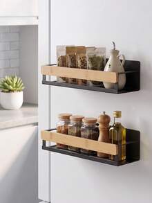 Magnetic Fridge Storage Organizer Shelves,Magnetic Spice Rack Wall Mount,Bamboo Guard Metal Refrigerator Side Shelf For Kitchen Seasoning Bottle Storage Magnetic Spice Rack,Fridge Magnetic Organizer,Refrigerator Side Shelf - Multicolor - View 4