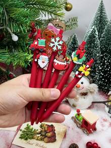 24pcs(4 Pens + 30 Refills) Christmas Theme Ballpoint Pens, Neutral Pens, Cartoon Gingerbread Man, Santa Claus, Snowflake And Other Random Styles, Black Medium Nib, Clickable Ballpoint Pens, Comfortable Grip, Smooth Writing, Suitable For Student Supplies, Fun Stationery, Office And School Daily Writing Tools. - Multi-color Set - View 8