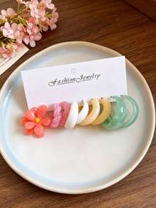 Fashion Acrylic Flower Colorful C-Shaped Geometric Earrings Vintage Earring Set For Women - Multicolor - View 10