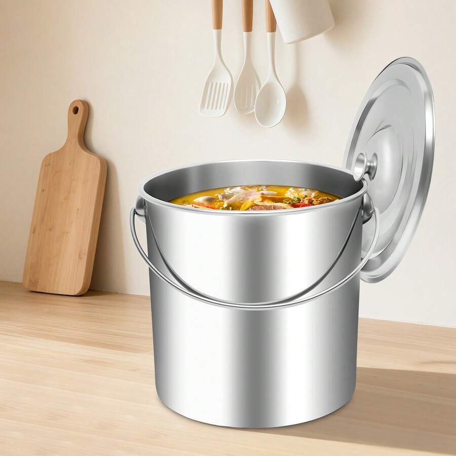 20L Stainless Steel Bucket With Lid - Versatile For Kitchen, Garden, Or Industrial Use, Durable Design, Elegant Finish, Easy To Handle - View 1