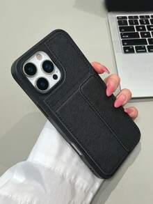1pc Vintage Card Holder Compatible With Apple 16 Pro Max Phone Case 14 Pro Max Skin-Feel 13 Pro Card Slot 15 New Model Minimalist 16 Solid Color Men's Women's Max Flip Cover Pro Leather Texture Fashion - Black - View 1