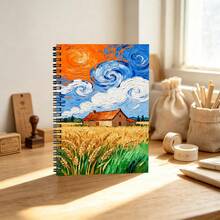 1pc Van Gogh Oil Painting Style Wheat Field & Starry Sky Pattern Spiral Notebook, Artistic Hand-Drawn Student Memo Notebook, Perfect For Office, School Or As A Gift For Friends And Family, Teacher Appreciation Gift, Daily Planner, Back To School Essential - A - View 5