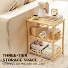 Bamboo Side Table, 3-Tier With Slatted Shelves, For Small Spaces, Living Room And Bedroom, Natural Color. - Nature - View 2