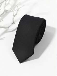 Men's Polyester Solid Color Tie, Lightweight Casual Formal Accessory - Black - View 1