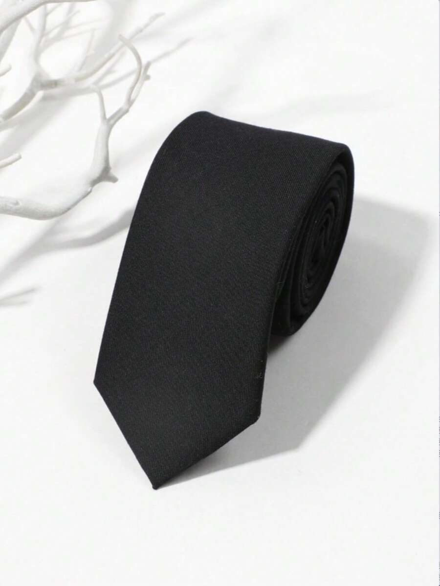 Men's Polyester Solid Color Tie, Lightweight Casual Formal Accessory - Black - View 1
