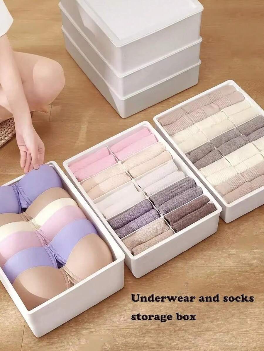 1pc Home Use Lidded Underwear & Socks Divider Storage Box, Cosmetic Storage Box, Wardrobe Storage Box, Underwear & Socks Compartment Storage Box, Miscellaneous Storage Box, Travel Essentials, Room Decor - View 1