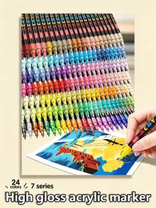 1 Set 24 Colors Acrylic Markers, Multiple Colors Available, Water-Based Art Pens, Suitable For Canvas Painting, Wood, Glass, Ceramic, Stone Painting, Greeting Card Making And DIY Crafts - Set - View 4