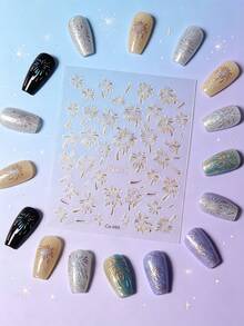 1 Sheet 3D Embossed Gold Foil Fireworks Nail Stickers Cat Eye Holographic Laser Glitter Fall Winter Nail Art Decorations - Multicolor - View 3