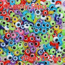 50pcs 6/8mm Flat Round Resin Beads With Colorful Evil Eye Design For Diy Jewelry Making - 6mm/50pcs - View 13