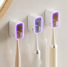1pc Wall Mounted Toothbrush Holder With Lid Dustproof Electric Toothbrush Rack Bathroom Storage Organizer No Drilling Required - Multicolor - View 1
