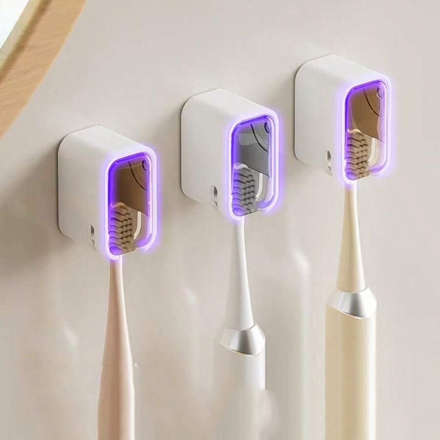 1pc Wall Mounted Toothbrush Holder With Lid Dustproof Electric Toothbrush Rack Bathroom Storage Organizer No Drilling Required - Multicolor - View 1