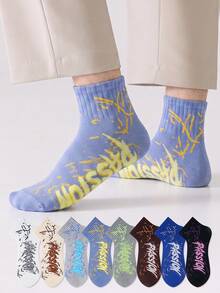 ZUJO 5 Pairs Men's Sports Short Socks, Letter Pattern, Casual Minimalist Breathable, Suitable For All Seasons, Slightly Thick, Suitable For Home Leisure Sports, Random Color Shipping - Multicolor - View 3