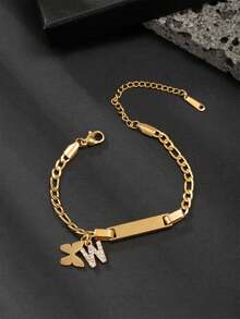 1 Gelang Anak-Anak Liontin Inisial Kupu-kupu Bergaya dan Kasual, Cocok untuk Dekorasi Sehari-hari, Hadiah Ulang Tahun dan Liburan untuk Anak-Anak - Yellow Gold - View 6