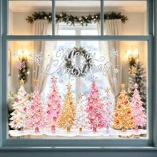1/3件裝可重複使用「Merry Christmas」雪花聖誕樹窗貼，雙面PVC靜電吸附玻璃貼紙，適合居家、咖啡廳與商店窗戶節慶裝飾 - 彩色 - 查看 9