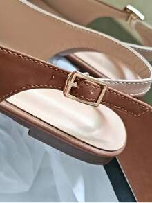 2025 Autumn Women's New Colorblock Flat Sandals, Fashionable Closed Toe Strap, Versatile, Fairy Style - Apricot - View 7