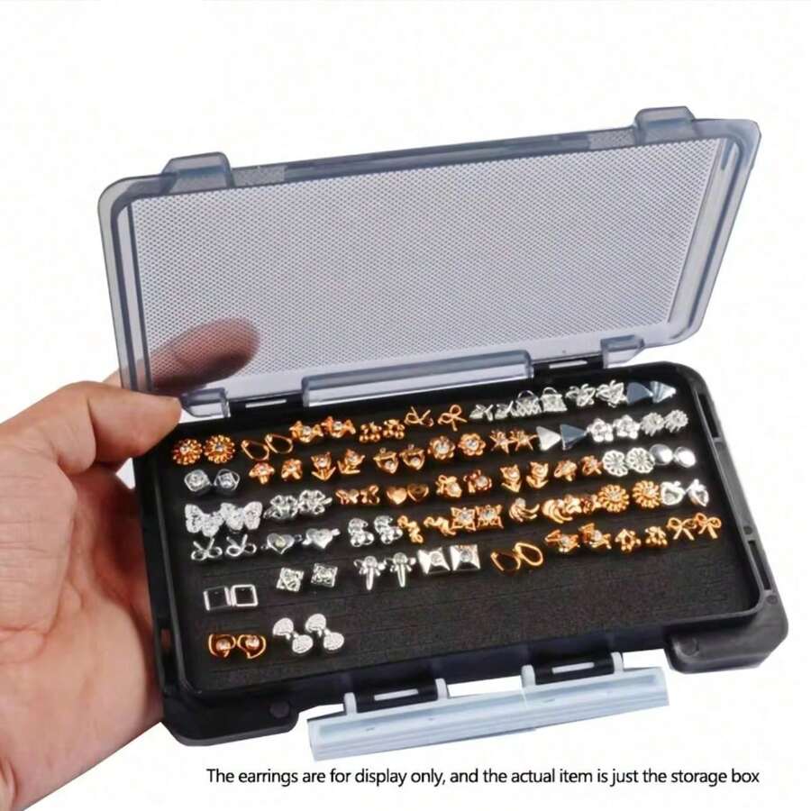 1pc Transparent Visible Earring Display Box, Multi-Slot Jewelry Storage Box, Suitable For Women And Girls, Lightweight And Convenient To Carry, Protects Jewelry From Scratches And Prevents Oxidation And Discoloration - Black - View 1