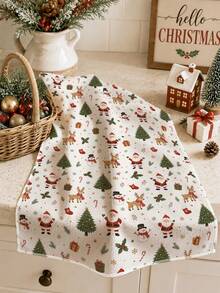 2pcs Christmas Cartoon Santa Claus Snowman Christmas Tree Reindeer Pattern Kitchen Towels, Soft Polyester Dish Cloths, Suitable For Kitchen Decor, Kitchen Cleaning, Holiday Party Decoration, Kitchen Bathroom Supplies Home Essentials, Home Decor, Housewarming Gift - Multicolor - View 3