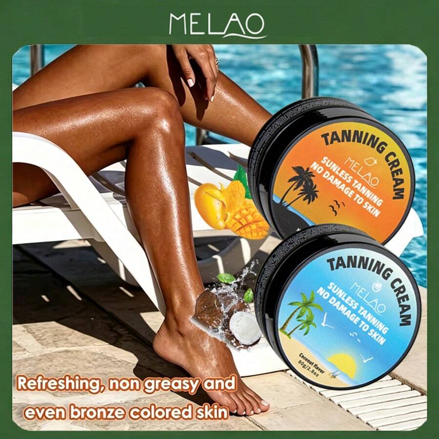 MELAO Self-Tanning Cream Set 80g - Mango Or Coconut Scented Tanning Cream, Create Beautiful Bronze Skin - Easy To Apply, Long-Lasting Formula, Perfect Tanning Effect Lasts Up To 7 Days - Suitable For All Skin Types - Brown - View 1