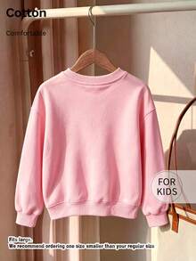 Children's Crew Neck Sweatshirt, Cartoon Dog Wearing Hat Letter Slogan Print Pure Cotton Pullover - Pink - View 10