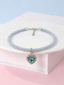 Diamond Heart-Shaped Necklace For Cats And Dogs, Daily Accessory For Small To Medium Cats And Dogs, Suitable For All-Year Wear, Indoor Or Outdoor Use (Note: Product Is Fragile, Do Not Overstretch) - Blue - View 8