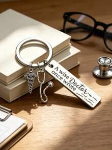 1pc/6pcs/15pcs/24pcs Engraved "A Wise Doctor Once Wrote" Stethoscope & Caduceus Pendant, Funny Gratitude Gift For Doctors And Medical Graduates - Silver - View 4