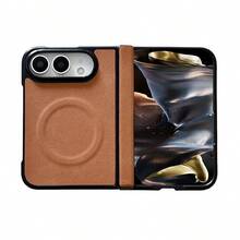 keshengtai PU Leather Magnetic Phone Case With Spring Hinge Protection, Hard PC Back Plate Protective Phone Cover, Compatible With IPhone Duo - Brown - View 3