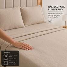 DuVlo Queen Size Fleece Thermal Plush Sheets For Cold Weather - Beige - View 2