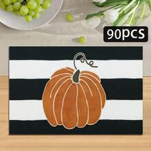 1/4/6pcs Autumn Series Black & White Striped Hand-Painted Pumpkin Pattern Printed Placemats, Heat-Resistant Table Mats For Home Kitchen, Table Protection, Kitchen Dining Table, Party Decor - Multicolor - View 16