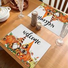 1/4/6pcs Autumn Series Little Elf Pumpkin Pattern Printed Placemats, Heat Resistant Table Mats For Home Kitchen/Dining Table Protection, Party Scene Decoration - Multicolor - View 5